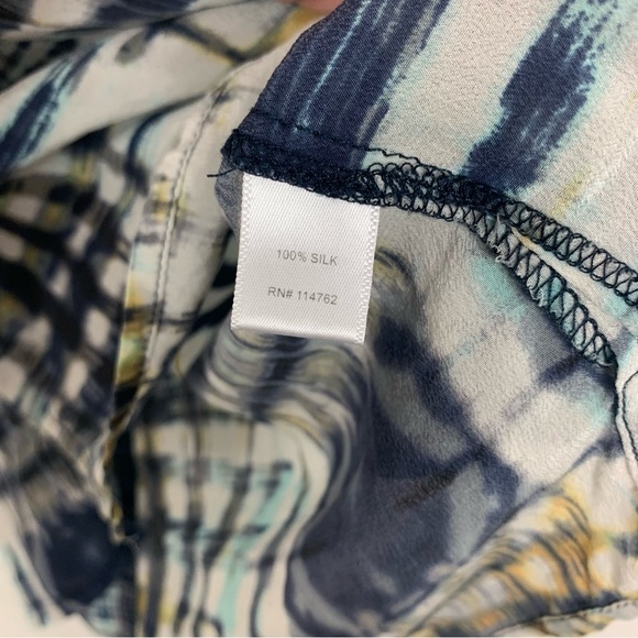 Piperlime Silk Blue Yellow Watercolor Pattern Blouse Size XS - Picture 11 of 13
